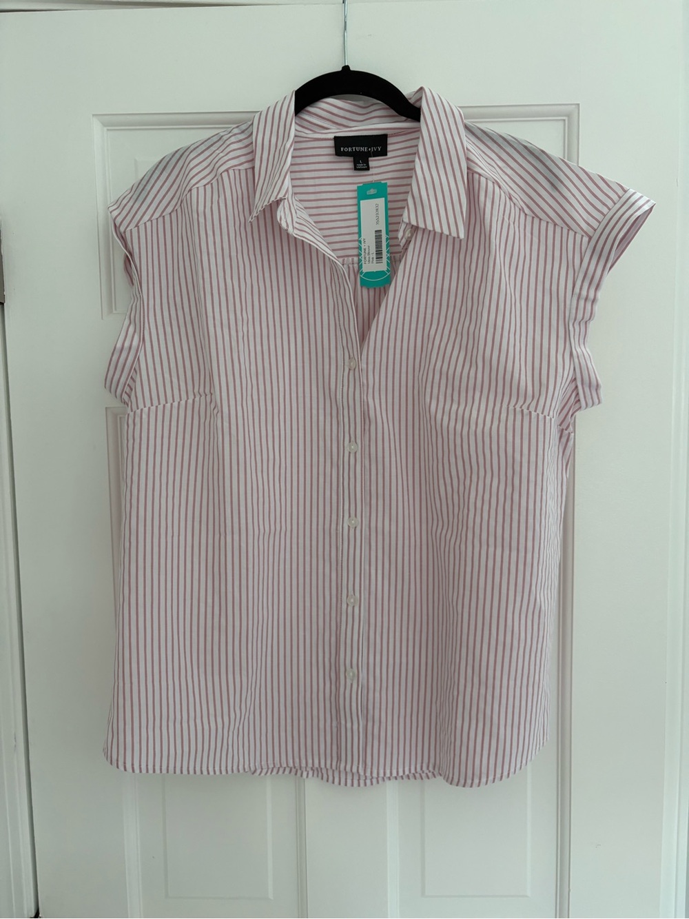 Worthington Pink Stripe Cap-Sleeve Button-Up Top